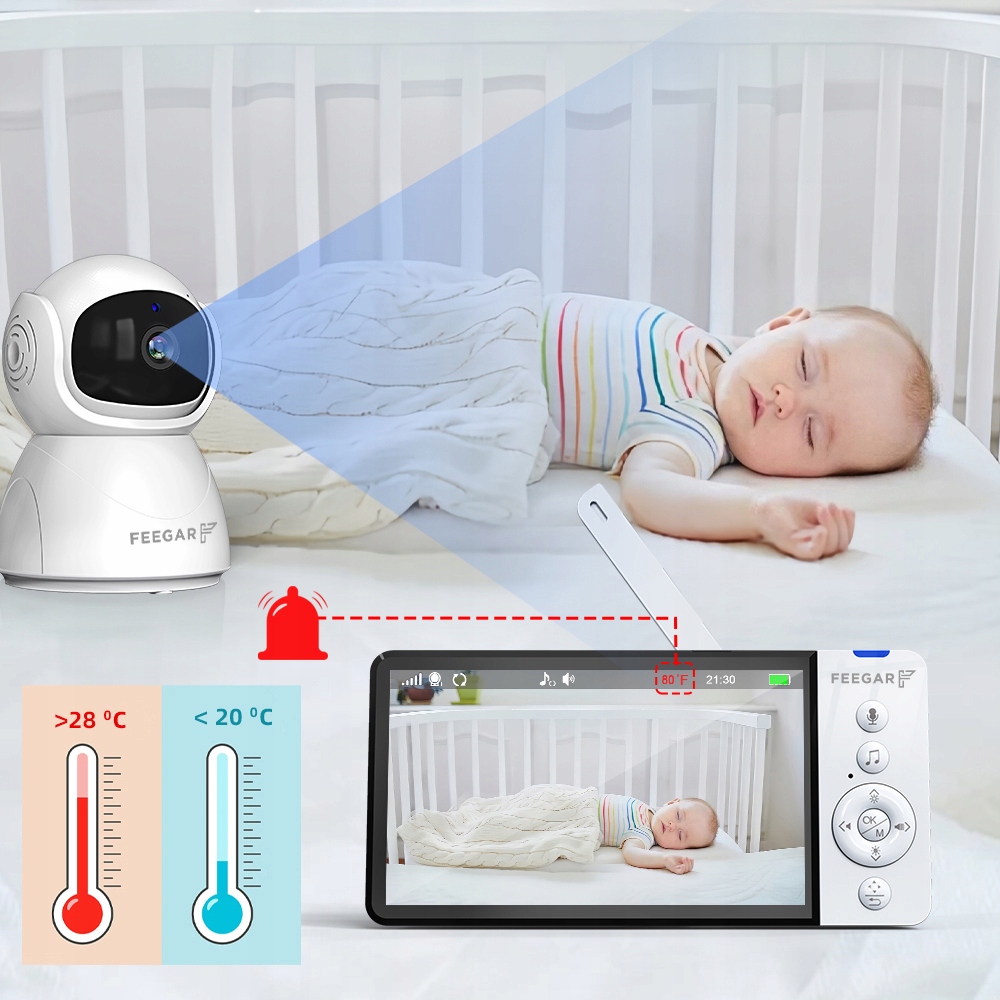 ELECTRONIC NANNY Feegar DVI kamera LCD 5 colių 5000 mAh ZOOM Įrašymas