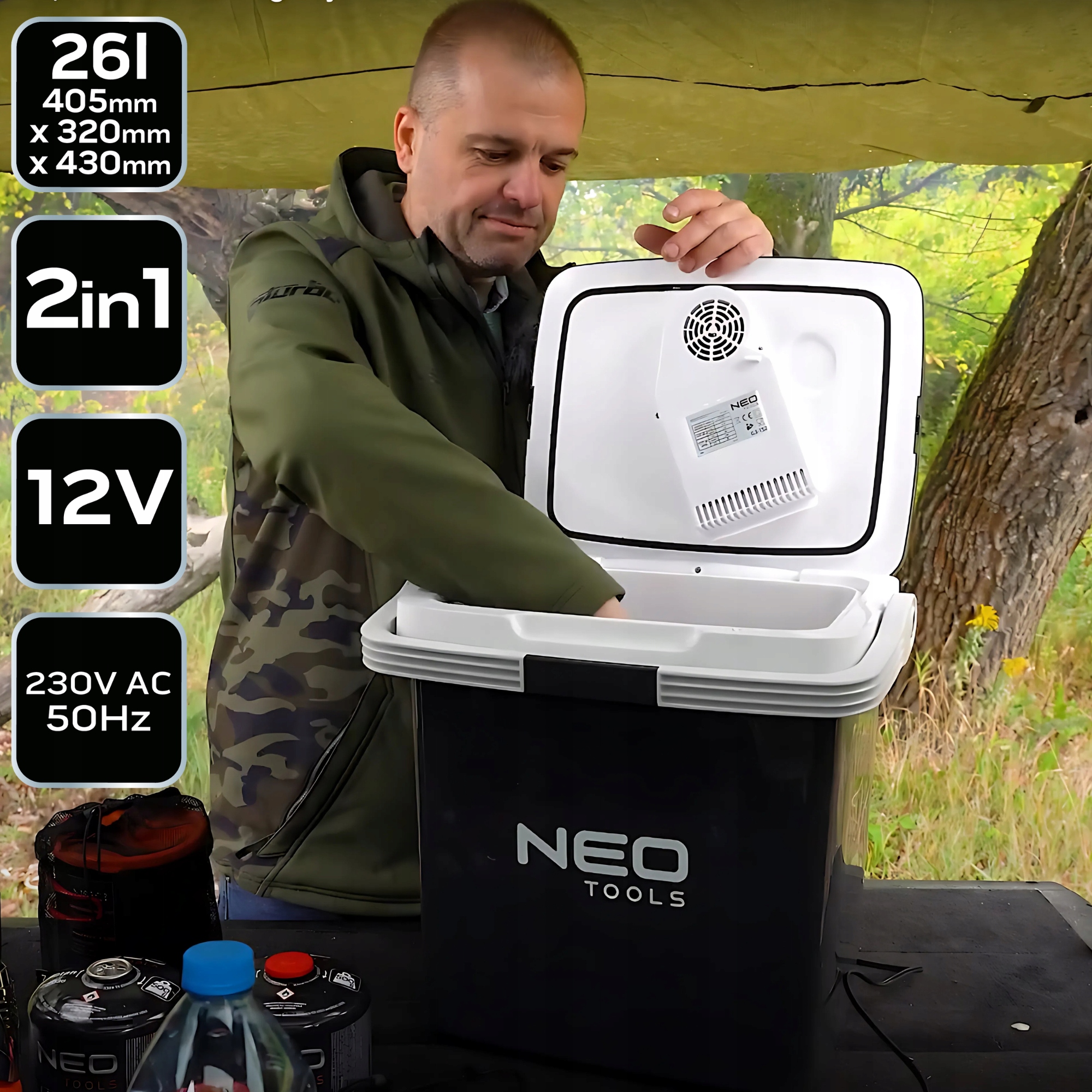 Neo Tools automobilio šaldytuvas 12V/230V 26L