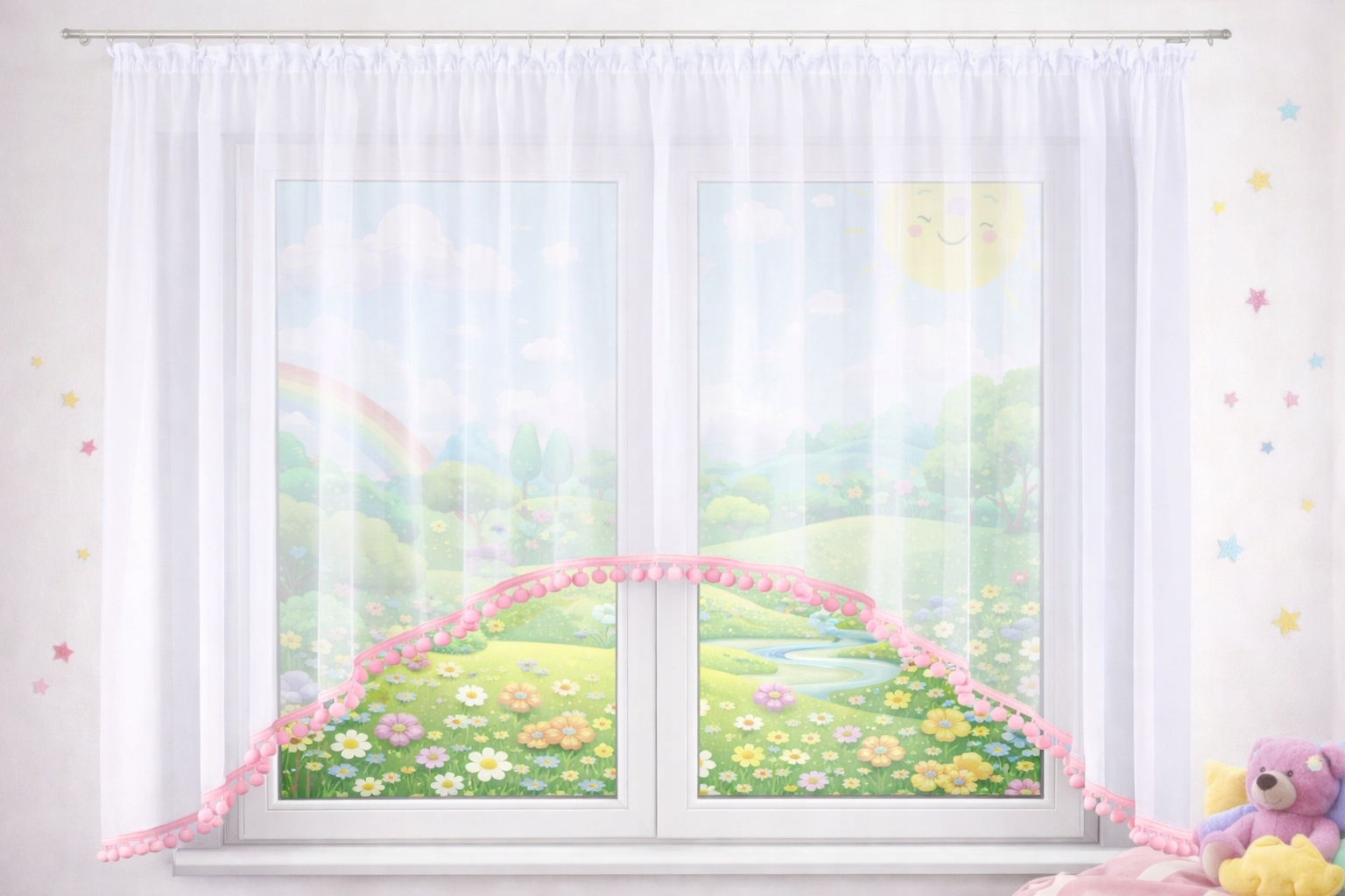 UŽDUOTĖ VAIKAMS Maja mergaitei, MIELUS su pomponais, ROŽINĖ, 300 x 145