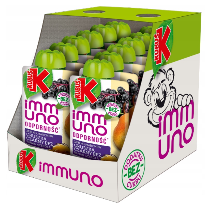 KUBUŚ Immuno vaisių putėsiai vaikams obuolių kriaušių juodieji šeivamedžiai 12x100 g