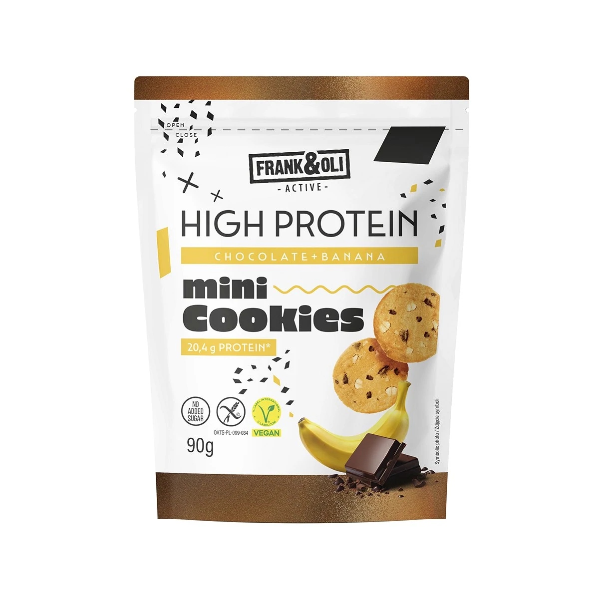 FRANK&OLI Mini daug baltymų turintys baltyminiai sausainiai BANANŲ ŠOKOLADAS 90g