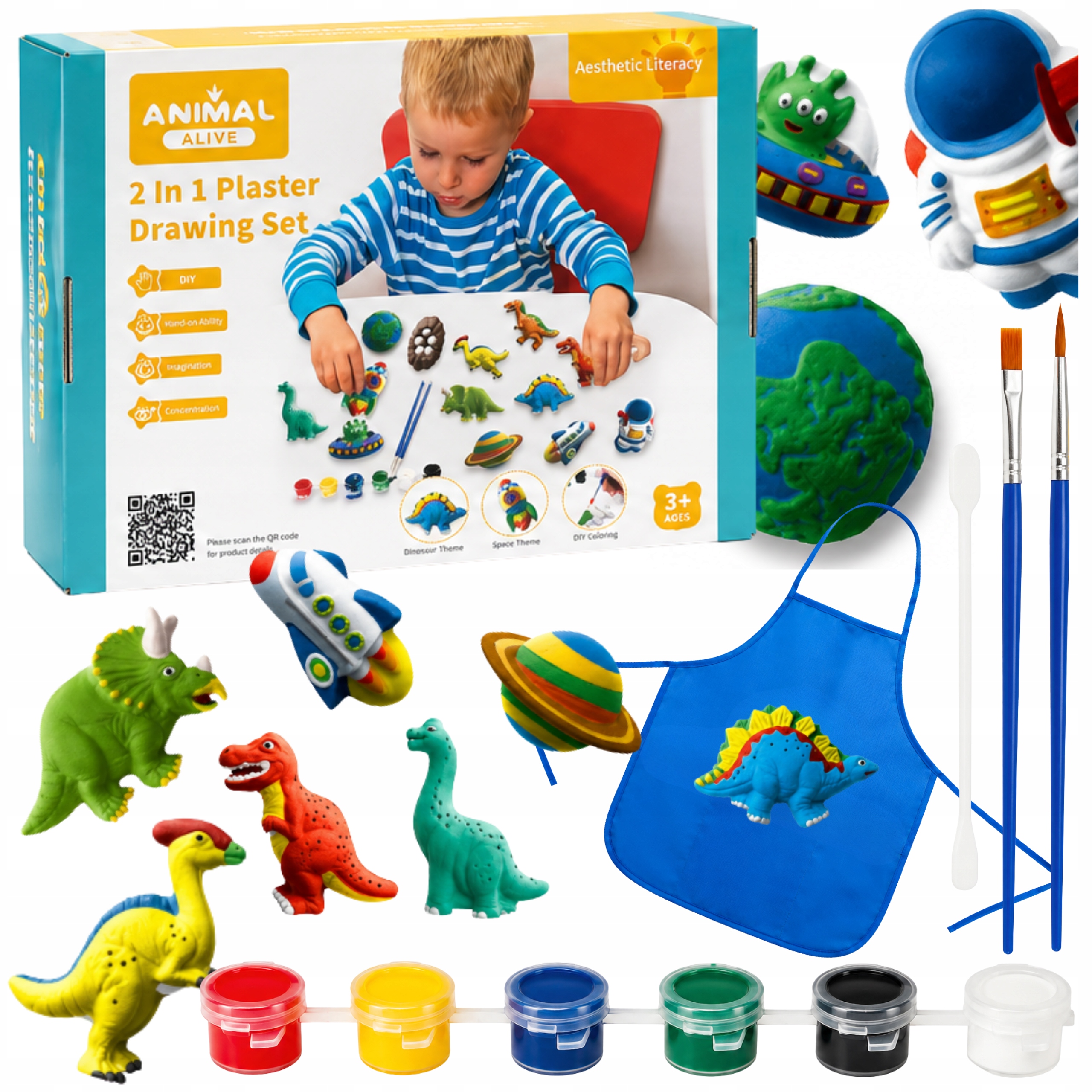 Rinkinys vaikiškoms 3D dinozaurų figūroms dažyti