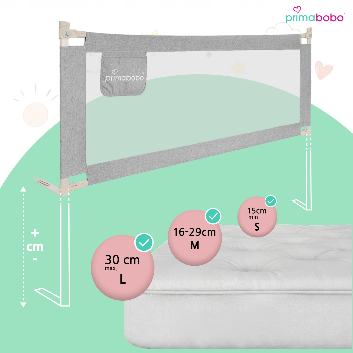 Primabobo Classic barjerina lovatėlei 160cm pilka