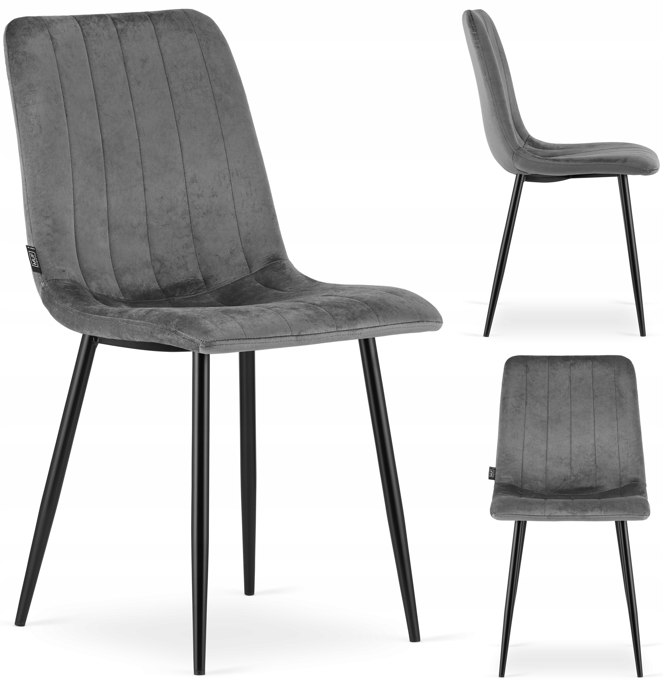 Krzesło Tapicerowane Welur Velvet do Salonu Kuchni Jadalni Szare Simple