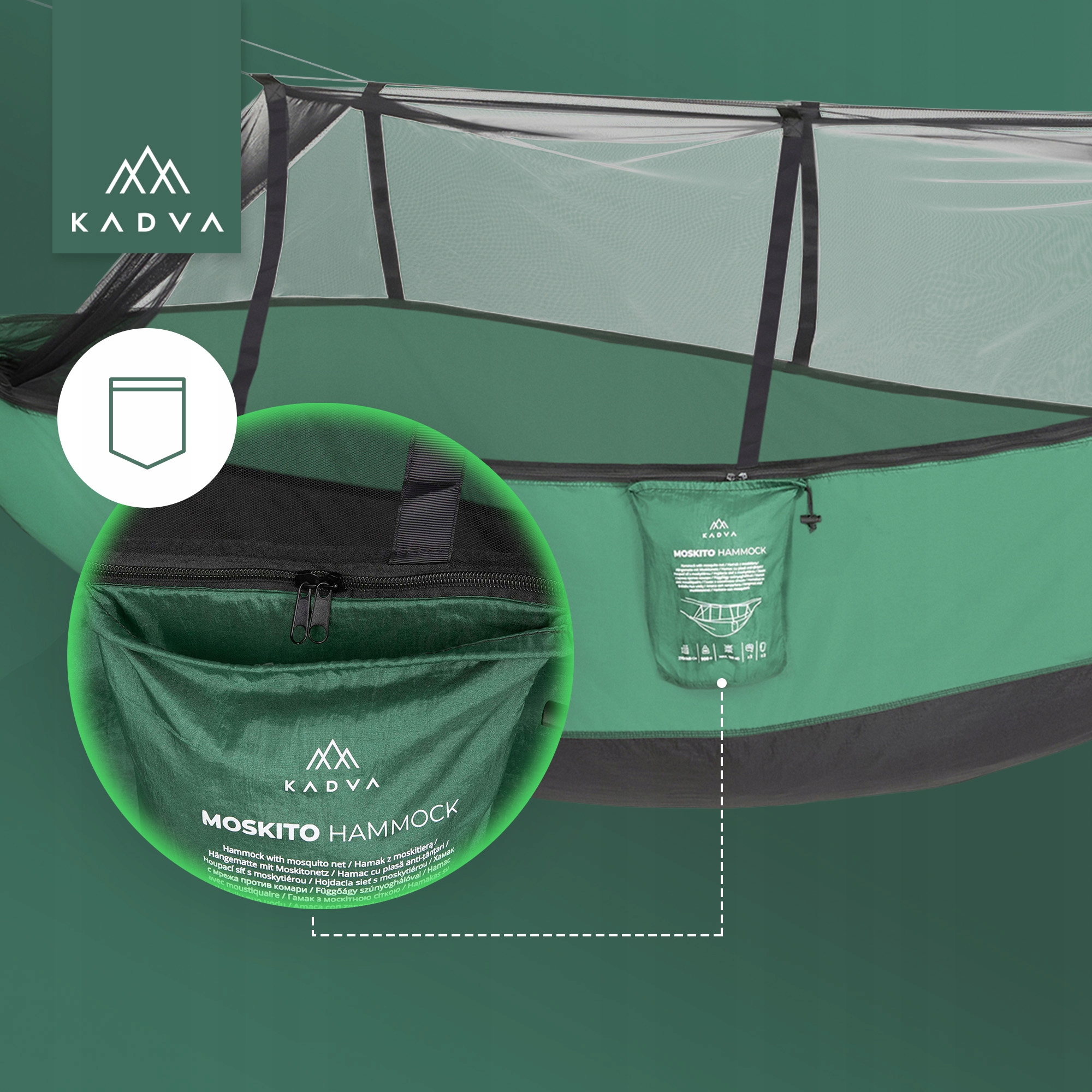 KADVA Moskito žalias turistinis hamakas SU UODŲ TURISTINIU SODU