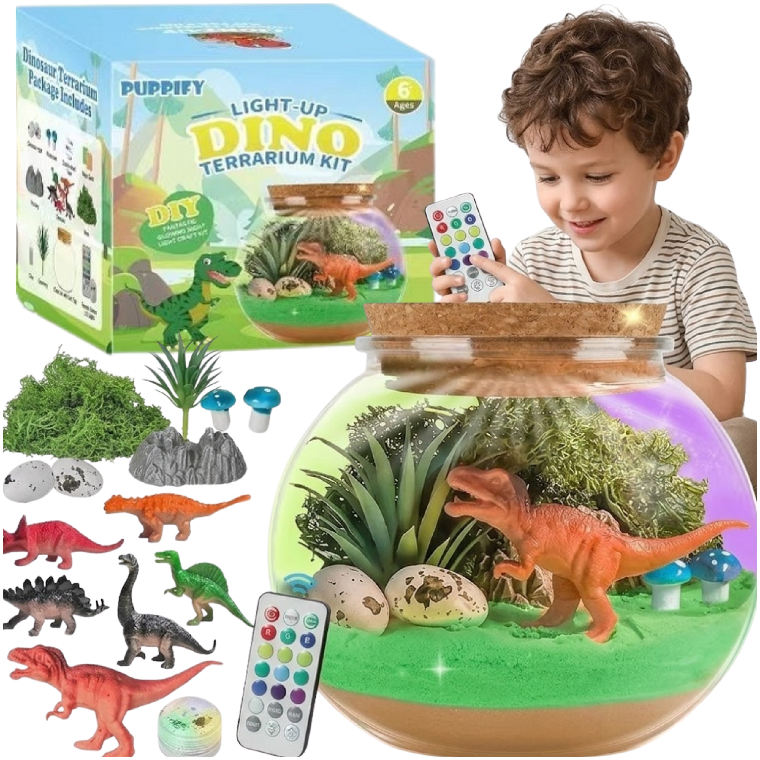 Para Toys dinozauro terariumas naktinė lempa su smėliu