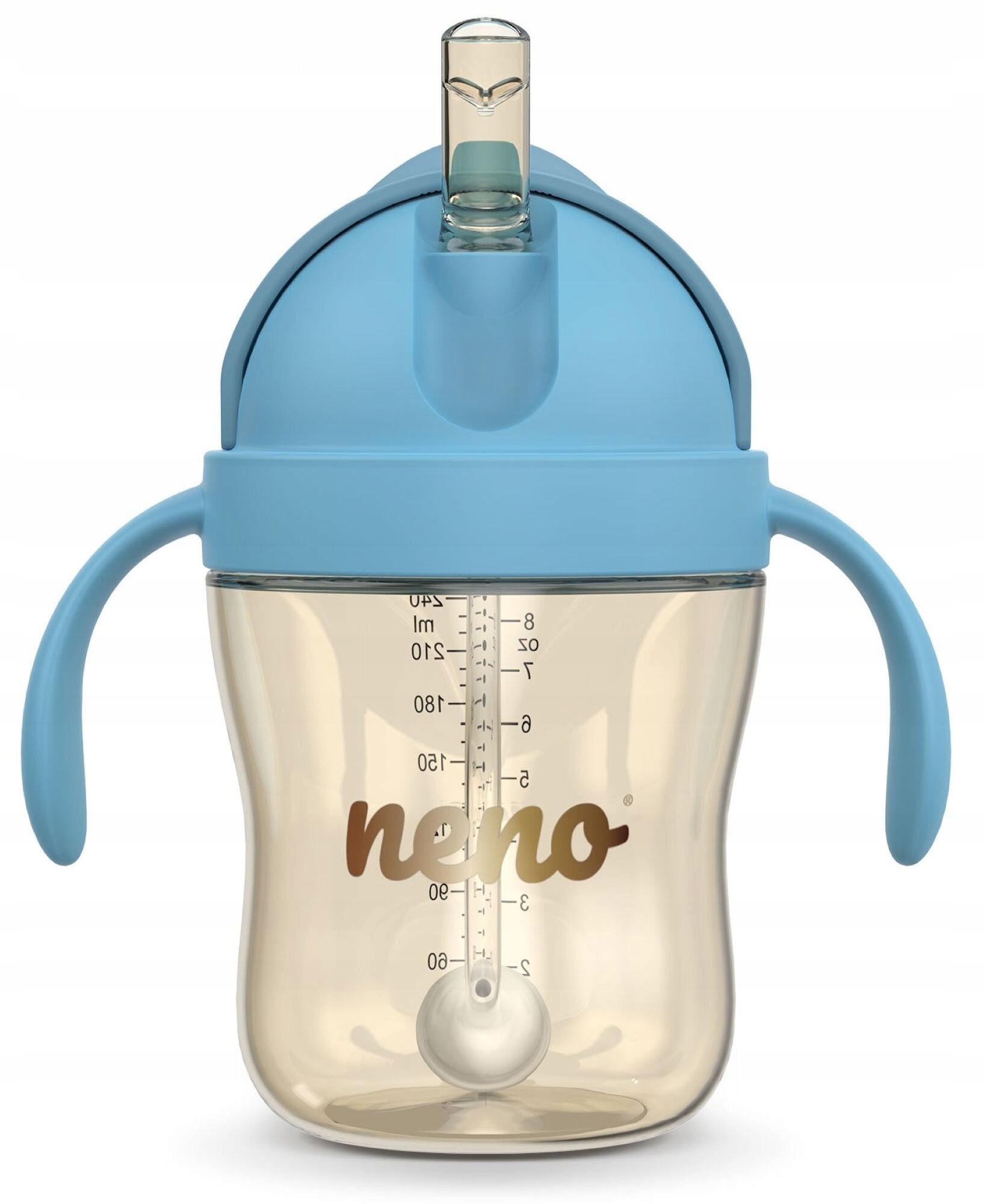NENO BEBESITO BLUE VAIKŲ BUTELIUKAS SU ŠIAUDU IR SVORIU 240ml