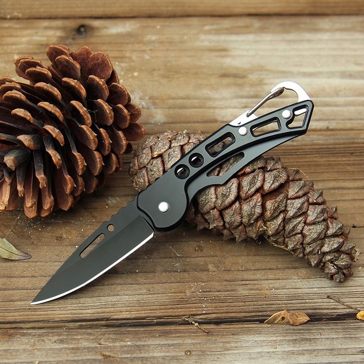 SURVIVAL POCKET KNIFE LENGVAS KEMPINGŲ GRYBAS, SULANKSTAMAS SU KARABINE