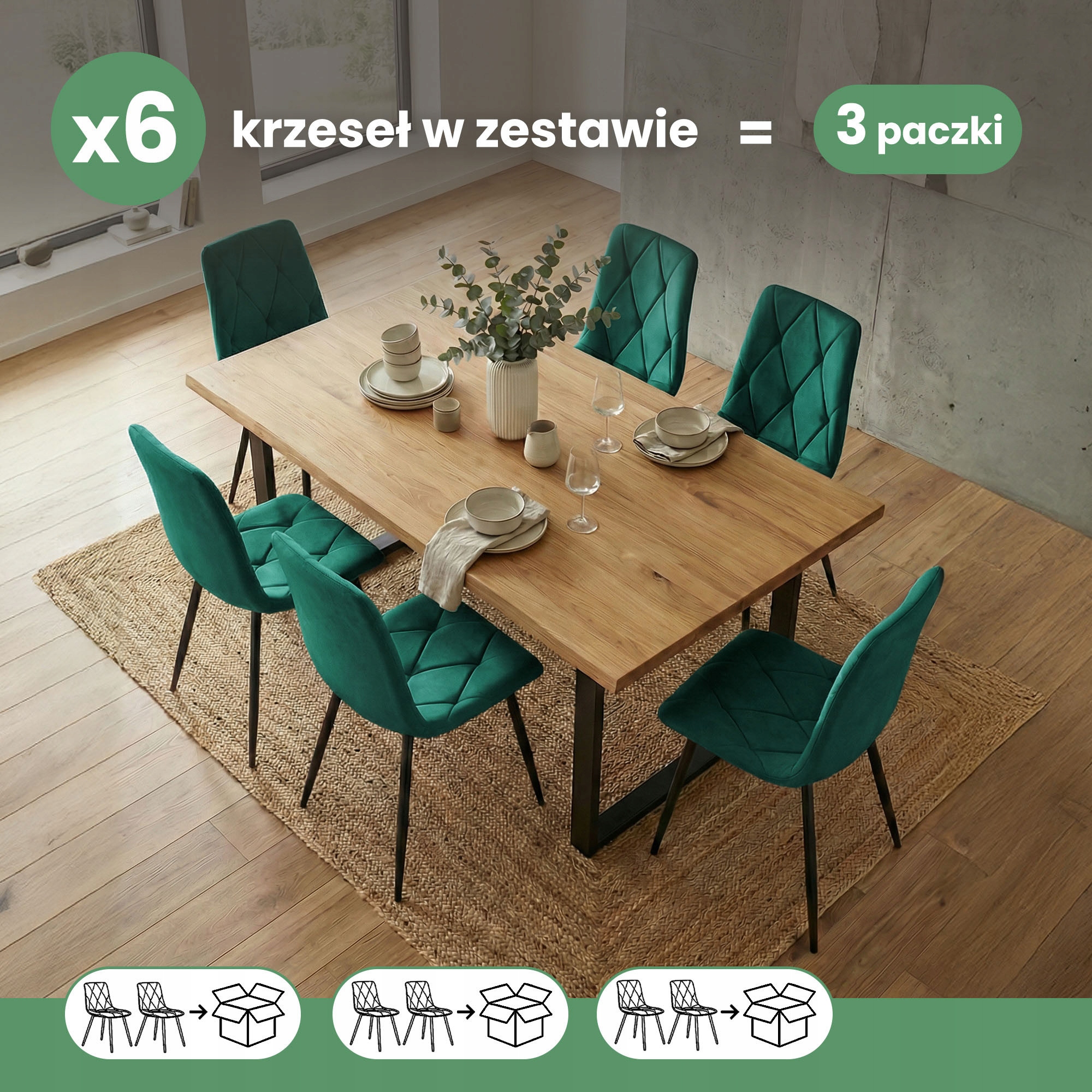 6x Moderni minkšta dygsniuota kėdė žalia MILO juodos kojos