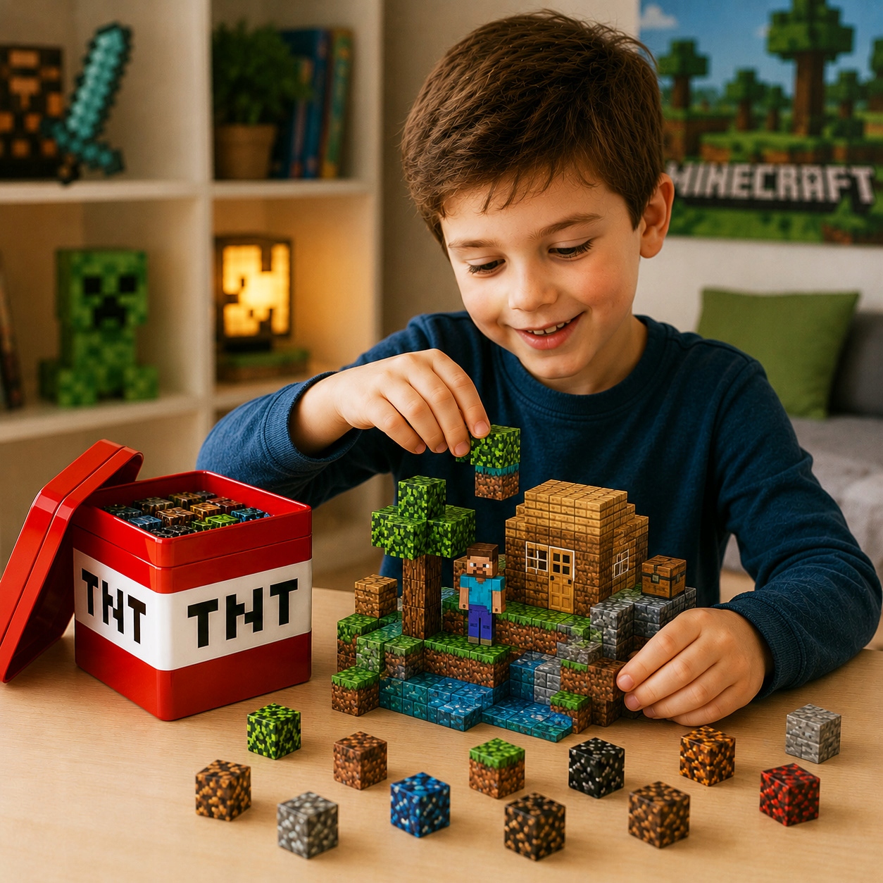 Pixele 3D magnetiniai blokeliai 180 vnt + FIGURINES Box blokelių rinkinys