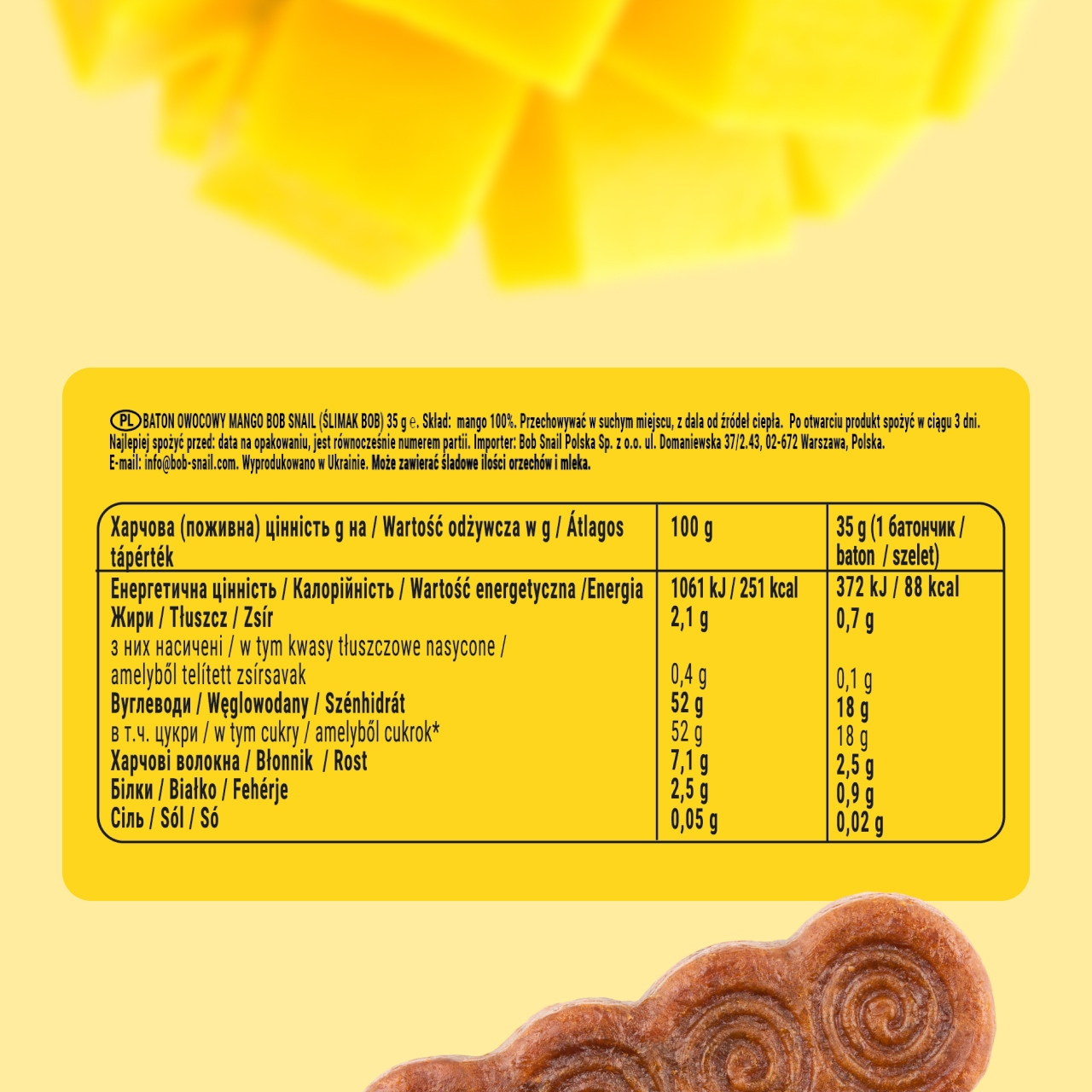 Bob Snail mango vaisių batonėlis 15x35g