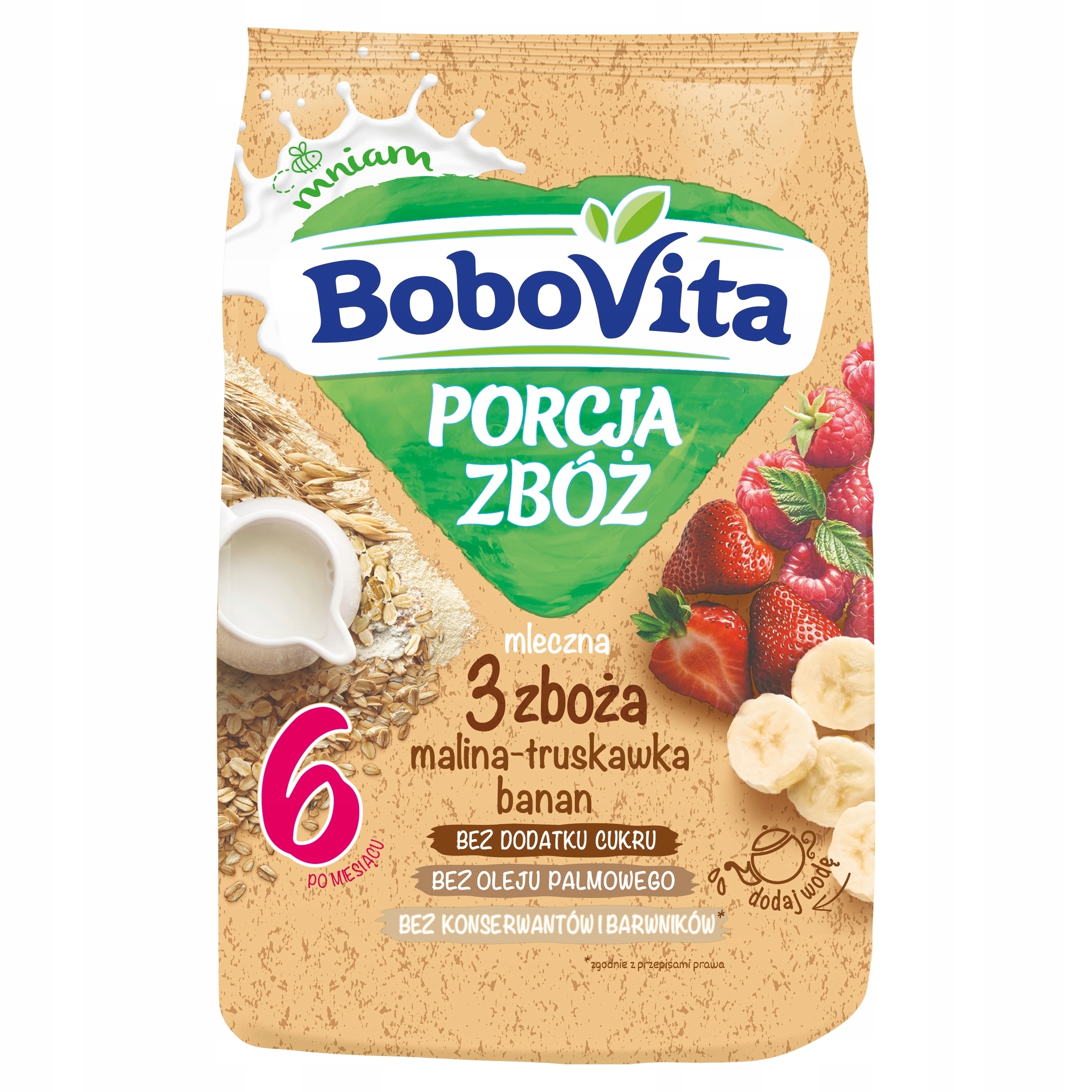 Bobovita trijų grūdų kašė 210 g aviečių braškių bananai