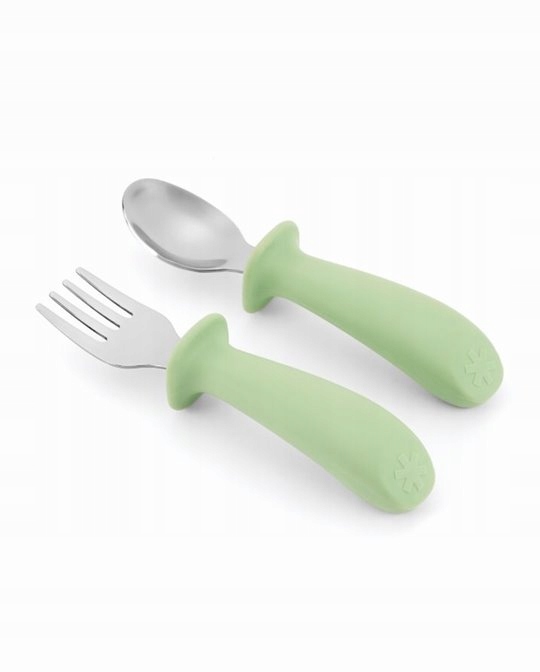 Skip Hop vaikiškų stalo įrankių šakutė ir šaukštas Green Besties Squa