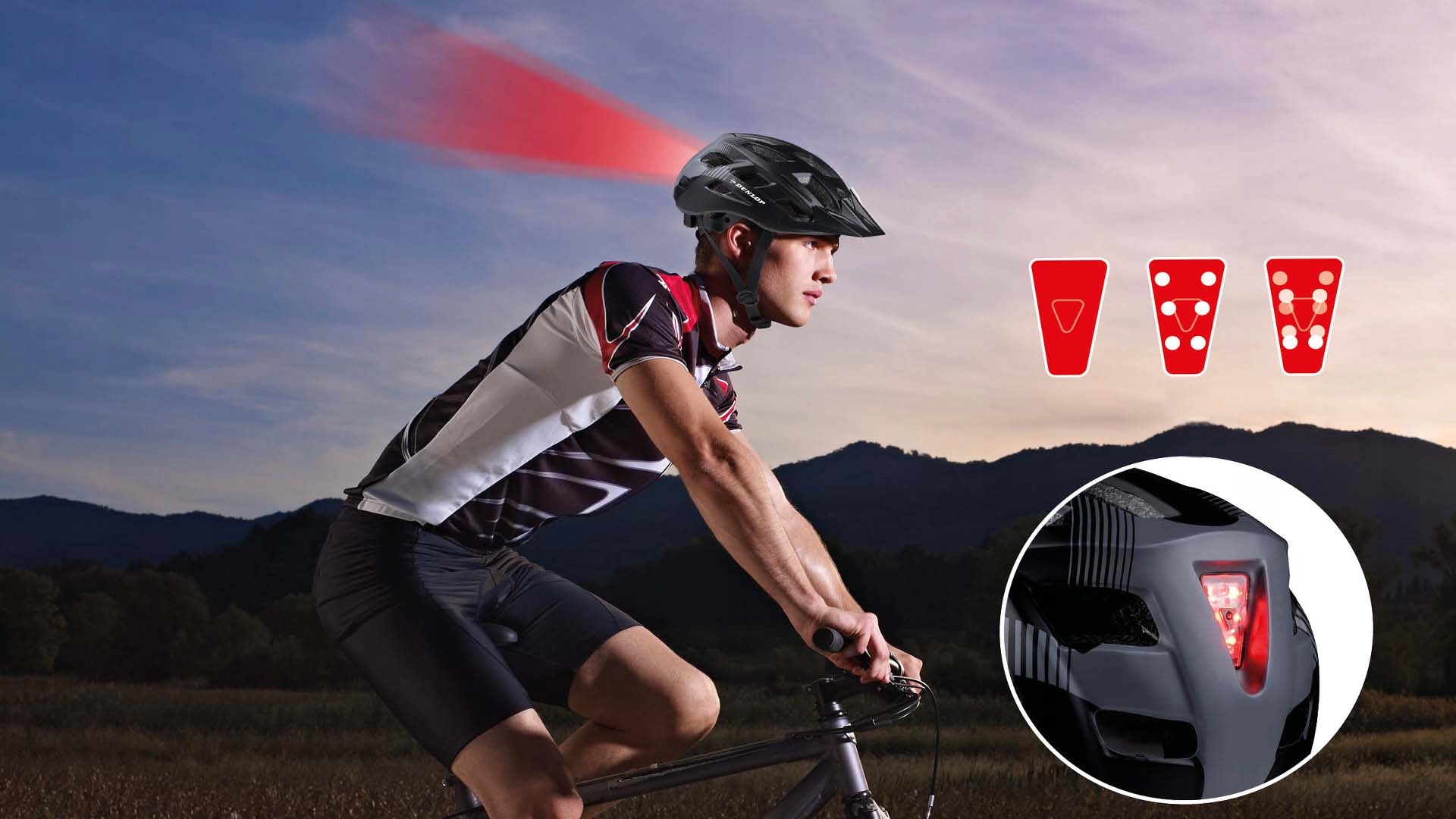 Dunlop dviračio šalmas su LED žibintu raudona šviesa