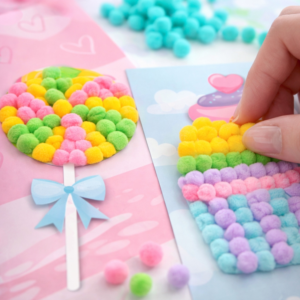 KŪRYBINIS POMPOMŲ LAZDŲ RINKINYS SWEET LOLLEY CUBBIN 300 POMPOMS