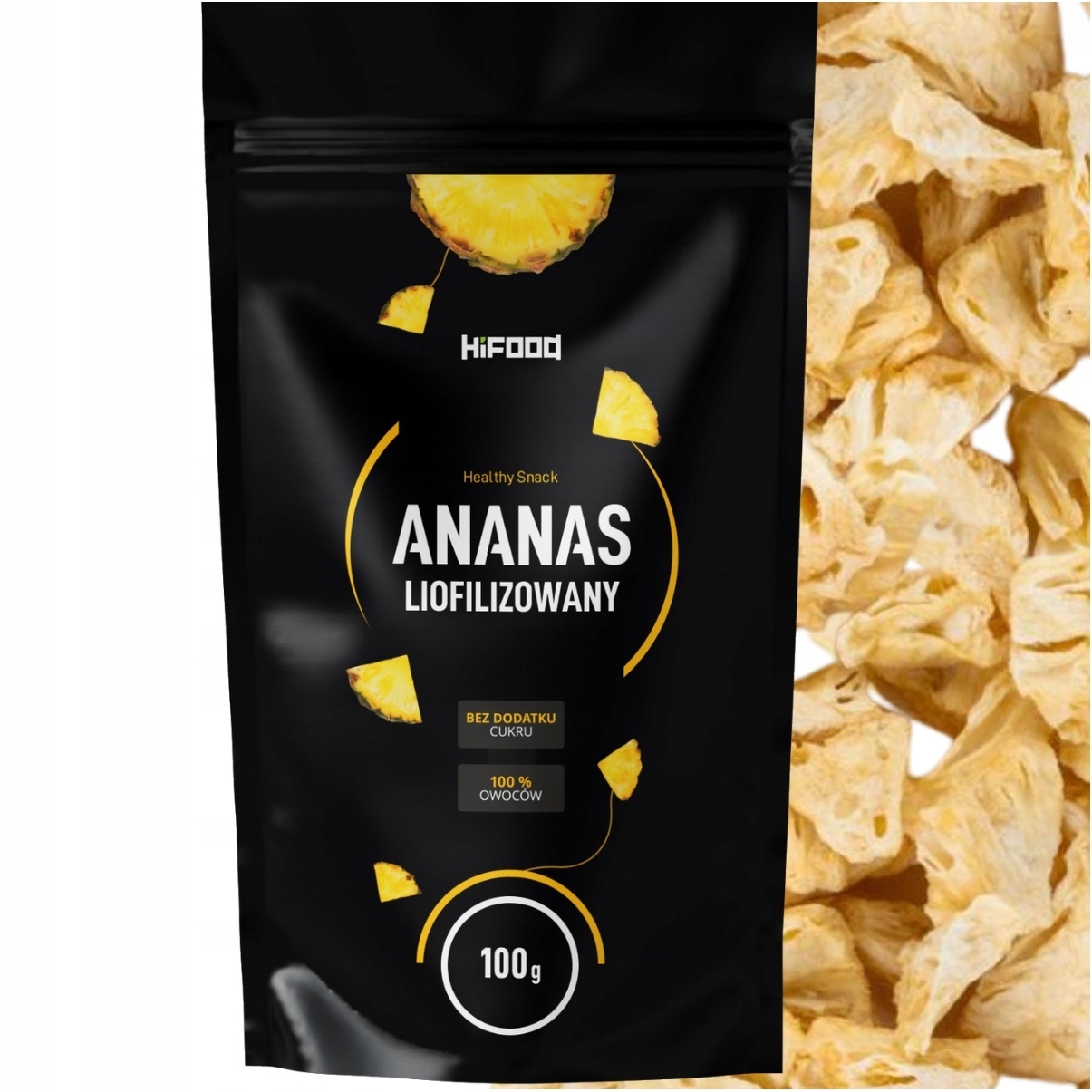 Liofilizuoti ananasų vaisiai 100 g Traškūs Švieži Be priedų Vaisiai HiFood