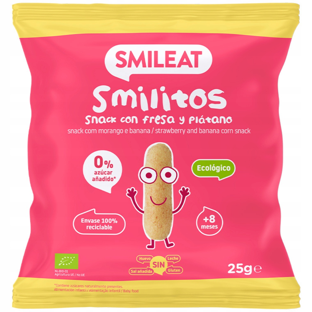 Smileat Smilitos Corn Puffs Braškių bananų sveikas užkandis 25G