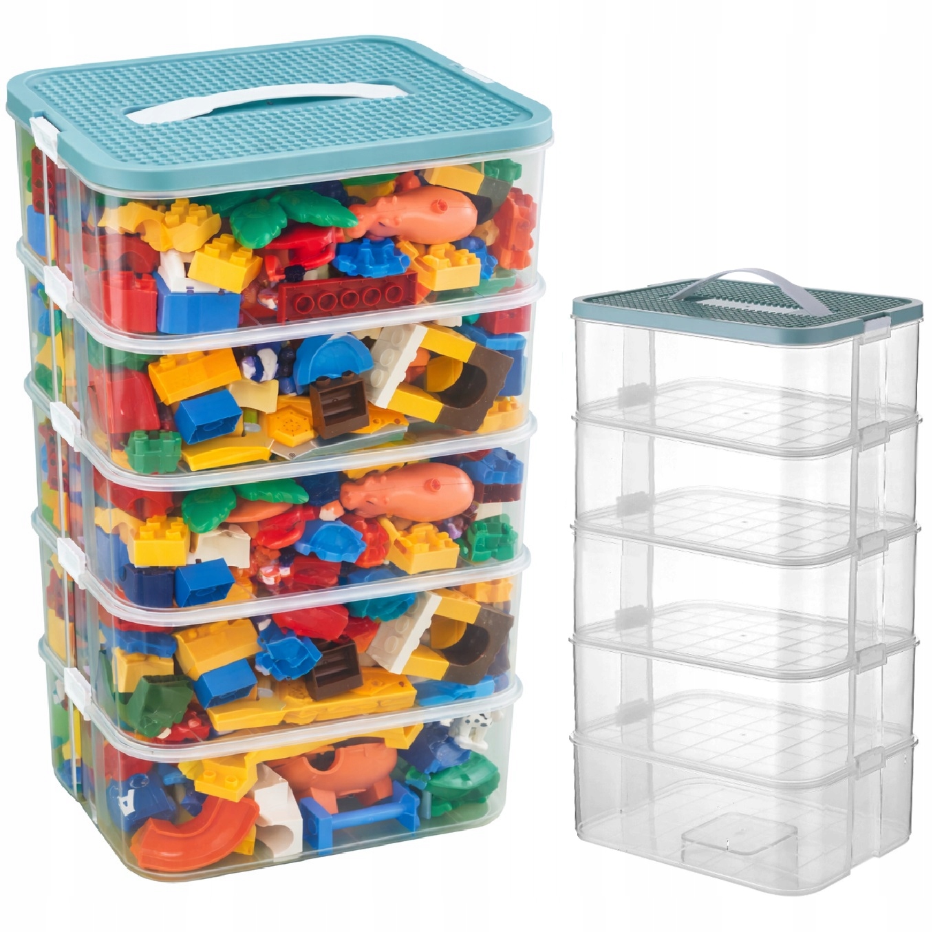 LEGO BLOCKS TOYS ORGANIZER KONTEINERIS Sluoksniuotas DIDELIS 5 pakopų 35 L
