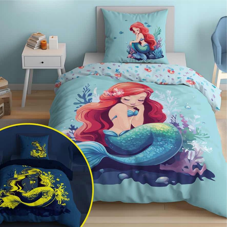 PATALYNĖ 160x200 GLOW IN THE DARK Fluo Mermaid 100% MEDVILNĖ