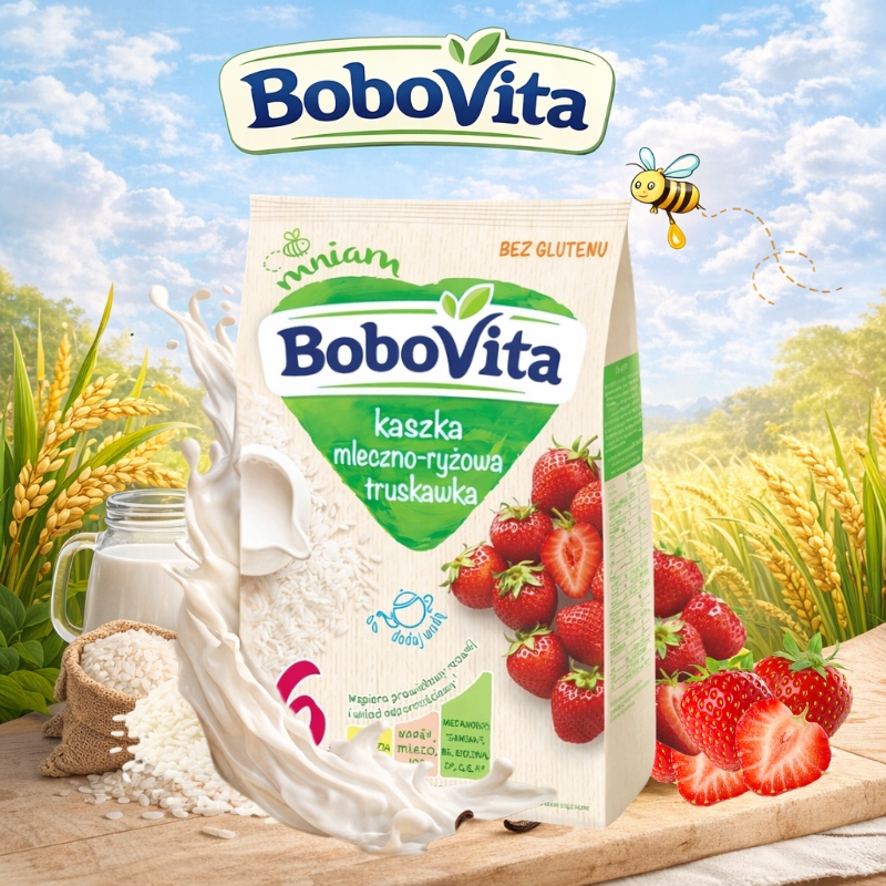 Bobovita ryžių kaša su braškėm 230 g nuo 6m