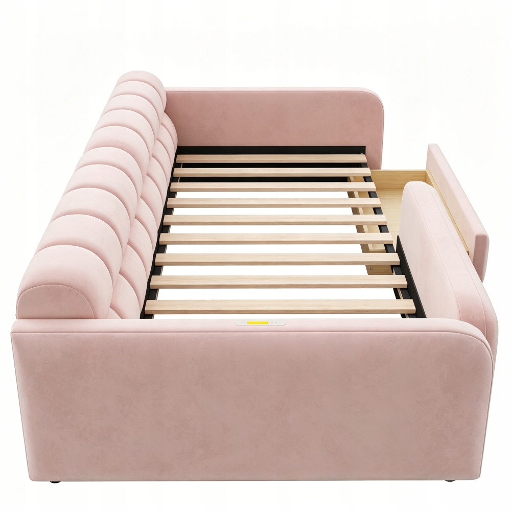 Vaikiška lova apmušta aksomu, stalčius, naktinė lempa, USB sofa, rožinė