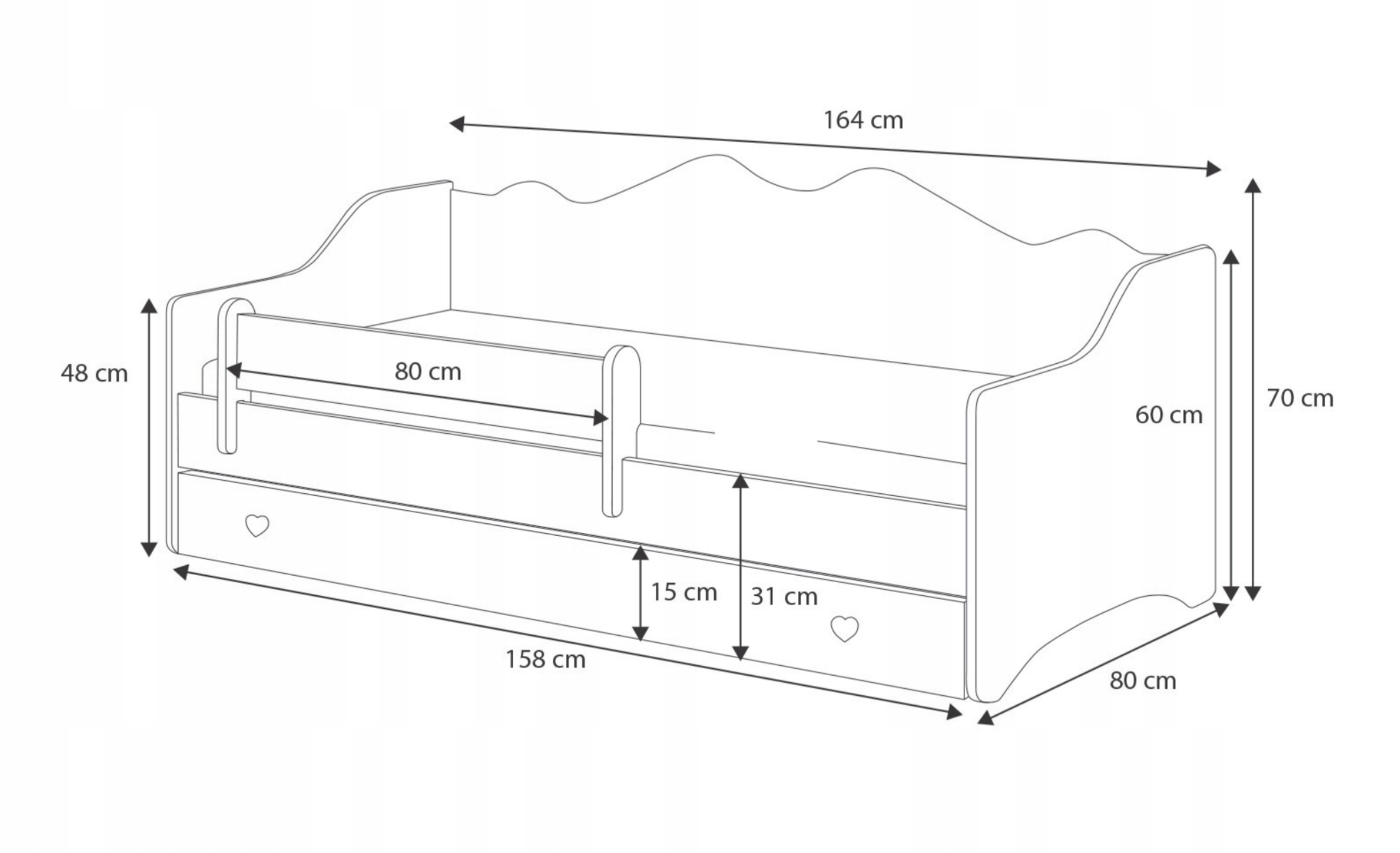 Sofa Vaikiška lova 160x80, balta, viengubas turėklas, čiužinys EMMA-DREAM