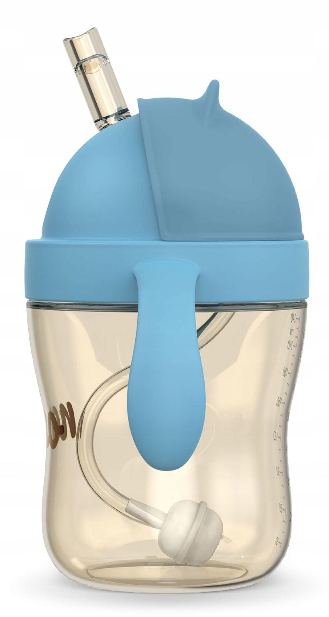 NENO BEBESITO BLUE VAIKŲ BUTELIUKAS SU ŠIAUDU IR SVORIU 240ml