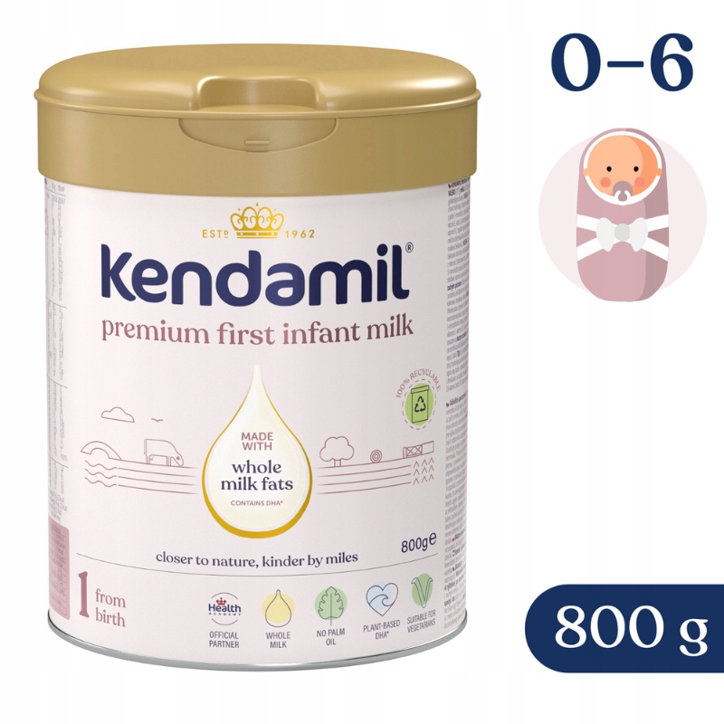 Kendamil 1 pradinės formulės pienas 800 g be žuvies ir palmių aliejaus