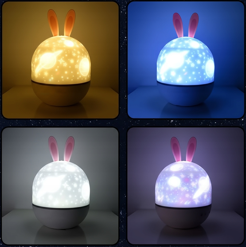 RABBIT STARS PROJEKTORIUS NAKTINIS LEMPAS SUKIMASIS PROJEKTORIUS VAIKAMS + Įdėklai