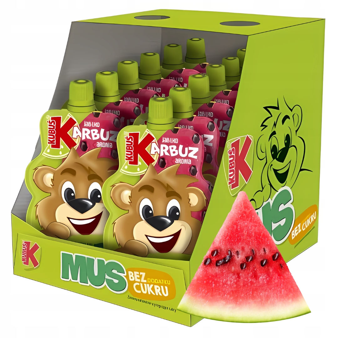 Kubuś vaisių putėsiai vaikams 100% obuolių arbūzų arbūzų 100 g x 12 vnt.