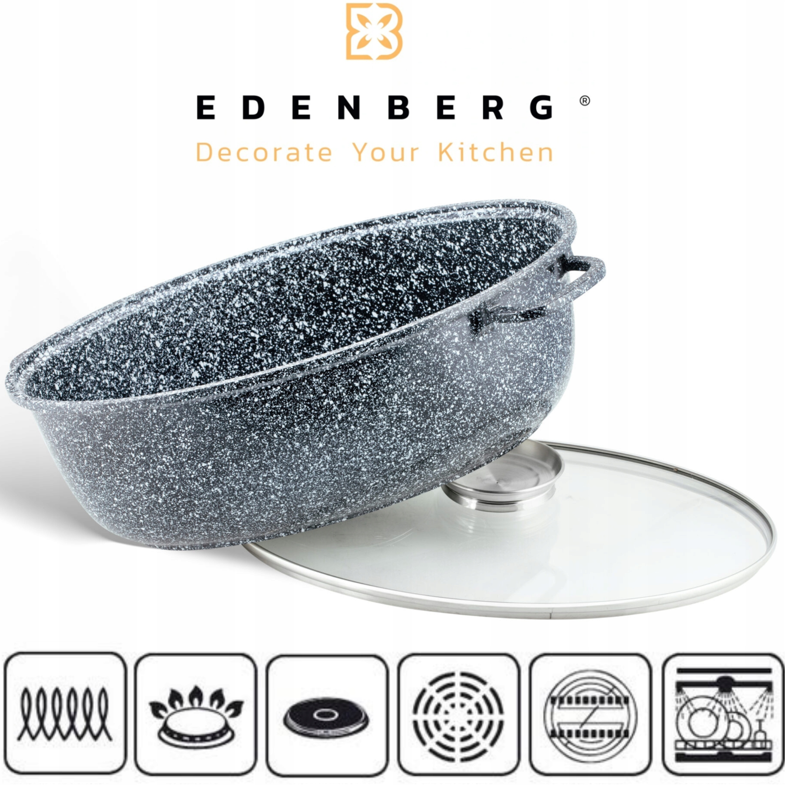DIDELĖ skrudinimo skarda EDENBERG GOOSE NELIMPANČIUS MARMURO AROMATAS 38cm 8.0L
