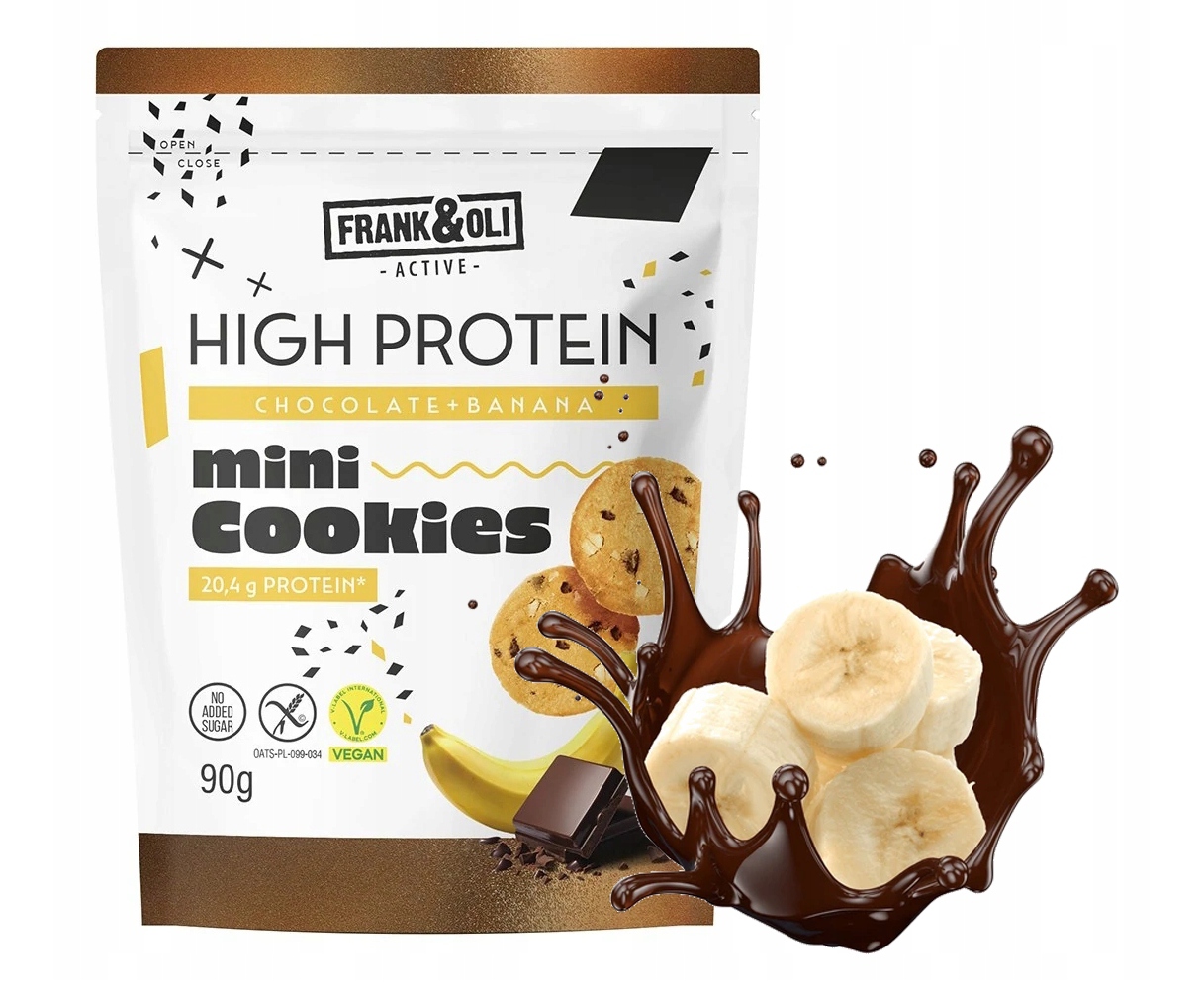 FRANK&OLI Mini daug baltymų turintys baltyminiai sausainiai BANANŲ ŠOKOLADAS 90g
