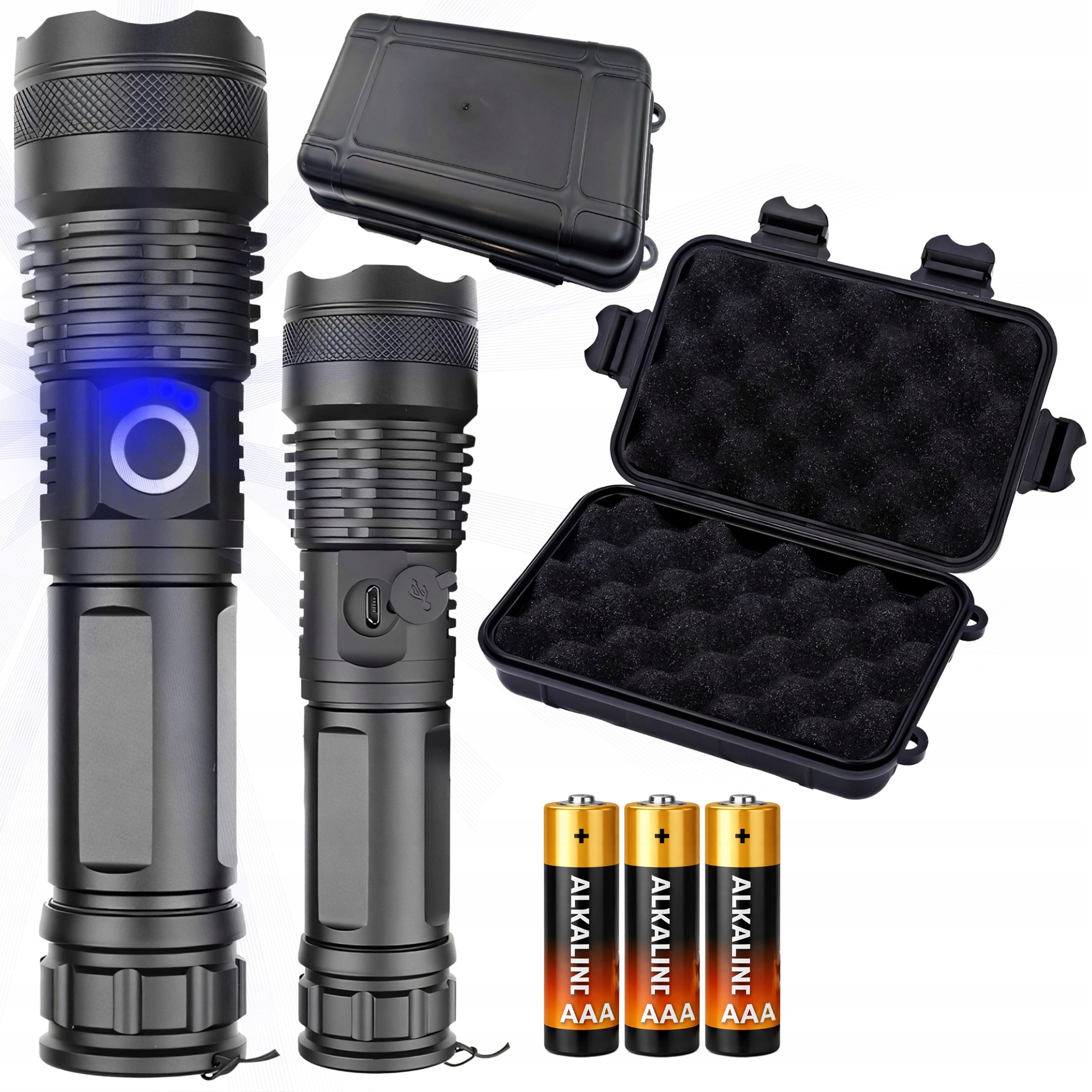 GALINGA LED TAKTINĖ LEMPA, 5 REŽIMAI SURVIVAL CREE USB DĖKLĖS Akumuliatorius