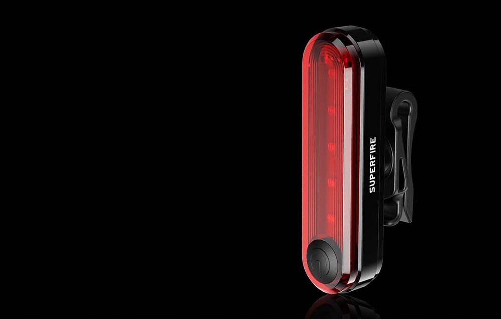 SuperFire LED dviračio žibintas galiniam šviesai, USB įkrovimas