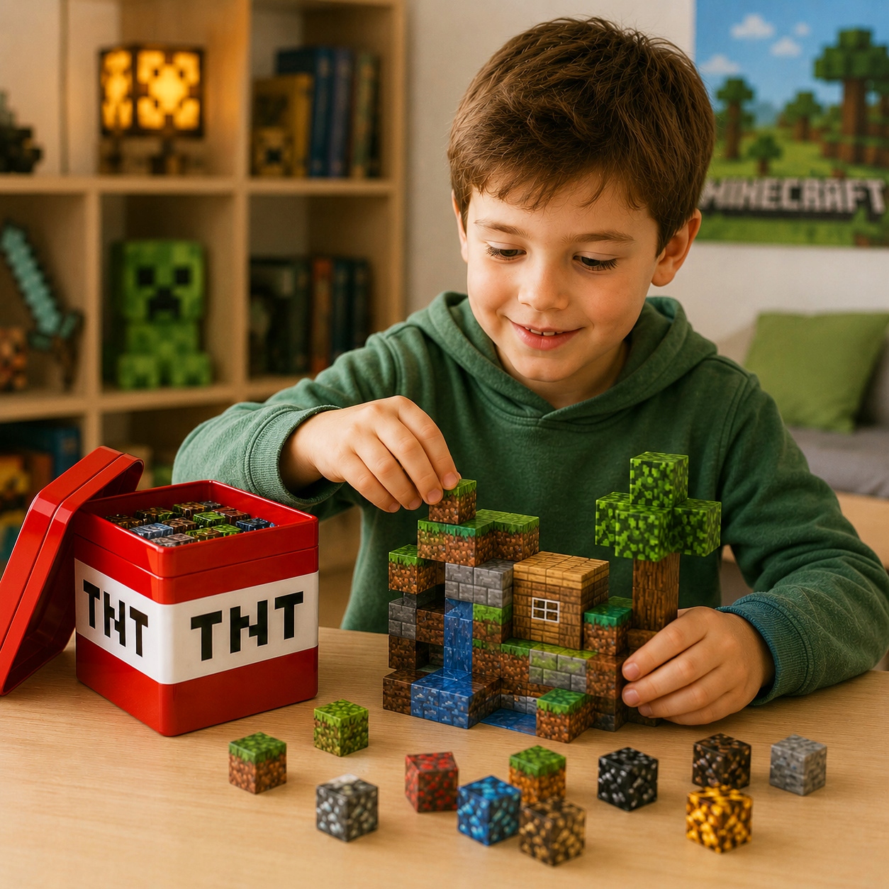Pixele 3D magnetiniai blokeliai 180 vnt + FIGURINES Box blokelių rinkinys