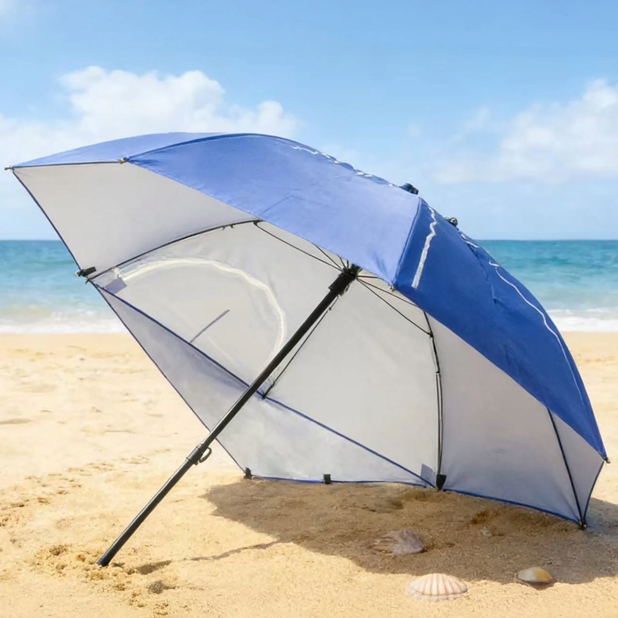 PAPLŪDŽIO SkėTIS 2IN1 PALAPINĖ SU UŽDĖGIMAIS 240cm BEACH OASIS UV50+ MĖLYNA