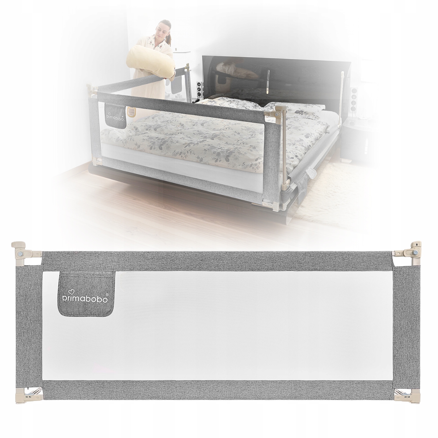 PRIMABOBO Apsauginis bėgelis lovai CLASSIC 180cm vaikams HIGH GREY