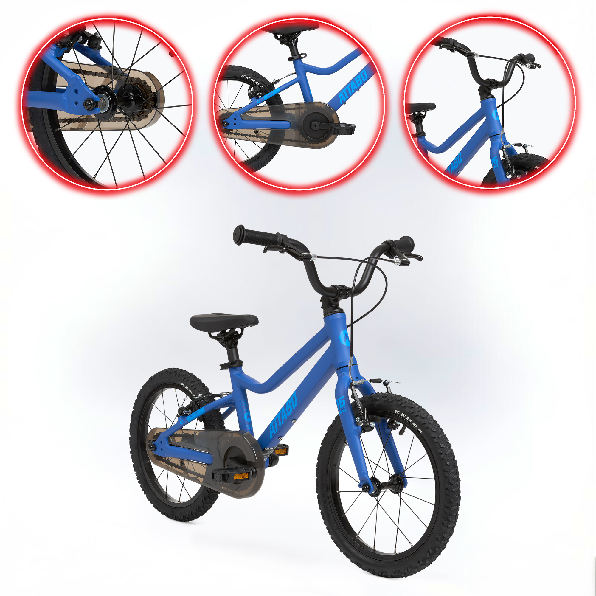 ATTABO EASE 16" vaikiškas dviratis 6,4 kg Gen 2 mėlynas LIGHT ALIUMINIO RĖMAS