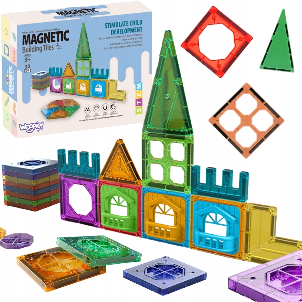 WOOPIE Magnetiniai konstrukciniai blokai 3D pilies edukacinis rinkinys 30 vnt.