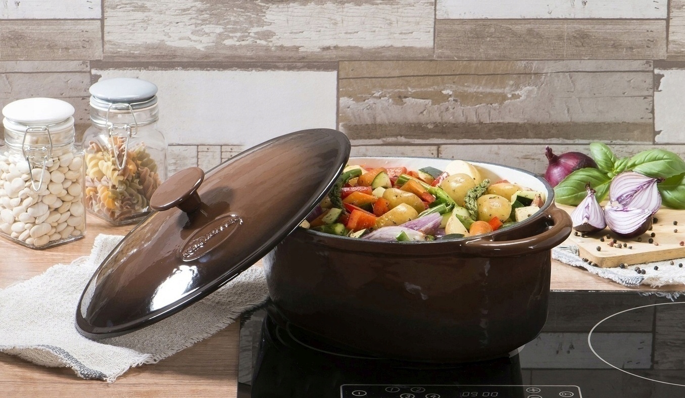Keptuvė, ketaus, emaliuota žąsų viryklė, indukcinė, 4 litrai, RUDA