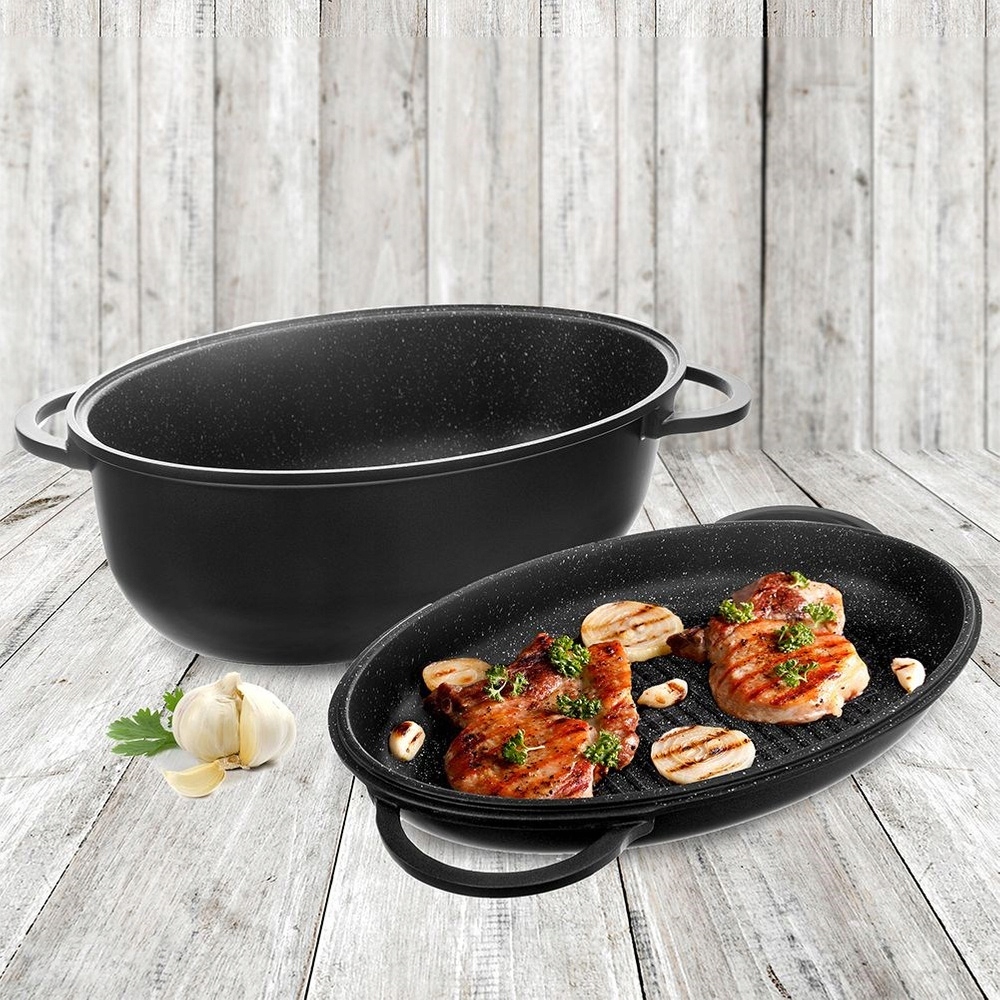 Kepimo skarda 10L 43X28CM ALIUMINIO DANGA GRANITINĖ DANGA SU dangteliu