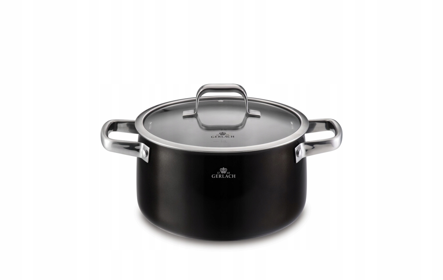 Gerlach Prime puodas 24 cm 5l su dangteliu Matte Black Indukcinės dujos