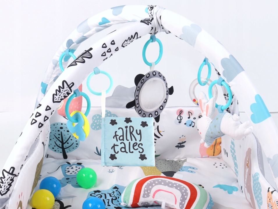 Didelis minkštas interaktyvus mokomasis kilimėlis 4in1 Minky Pillow 20 kamuoliukų