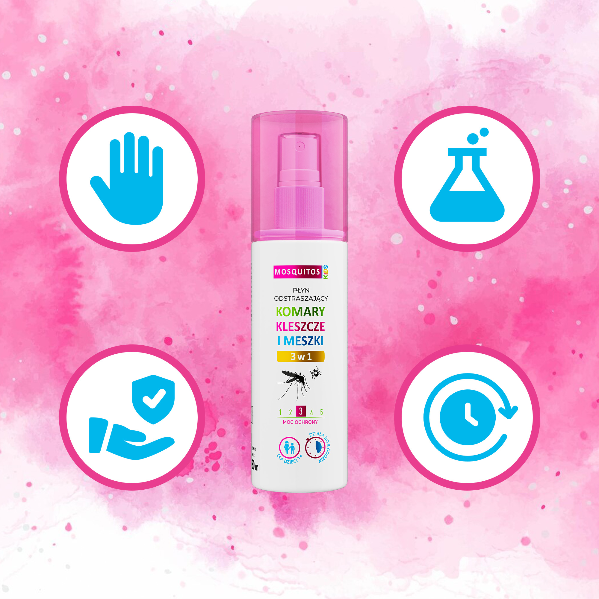 Nature pharm Mosquitos Kids skystis uodams, erkėms ir dygliukams 3in1 80 ml