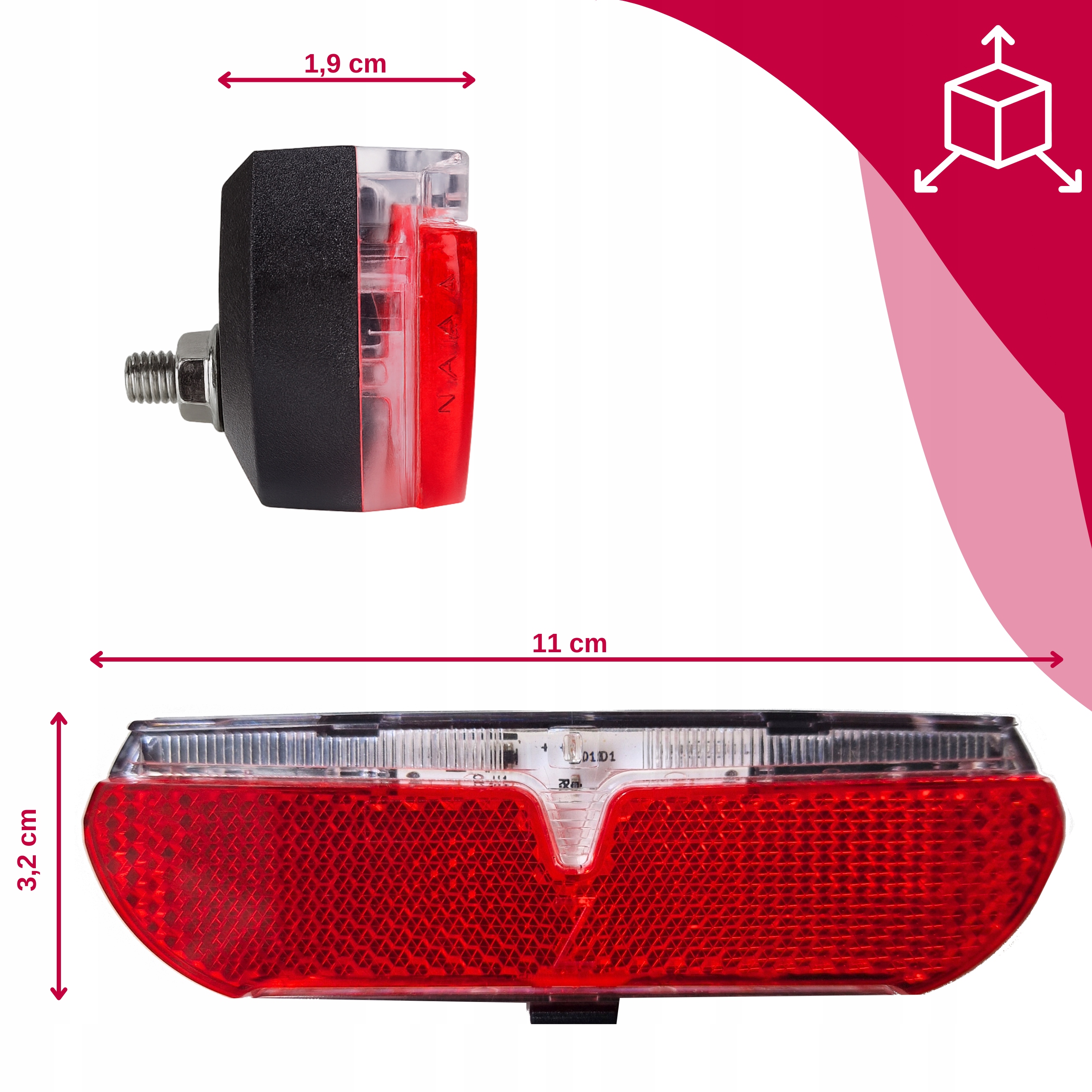 LED GALINIS DVIRAČIO ŽIBINTAS bagažinei SU REFLEKTORIU, GALINGA VELOXO BATERIJA