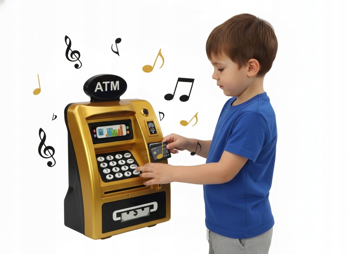 PIGGY BANK bankomatas bankomatas SEFJ INTERACTYVE VAIKAMS GOLD BLACK PIN COIL