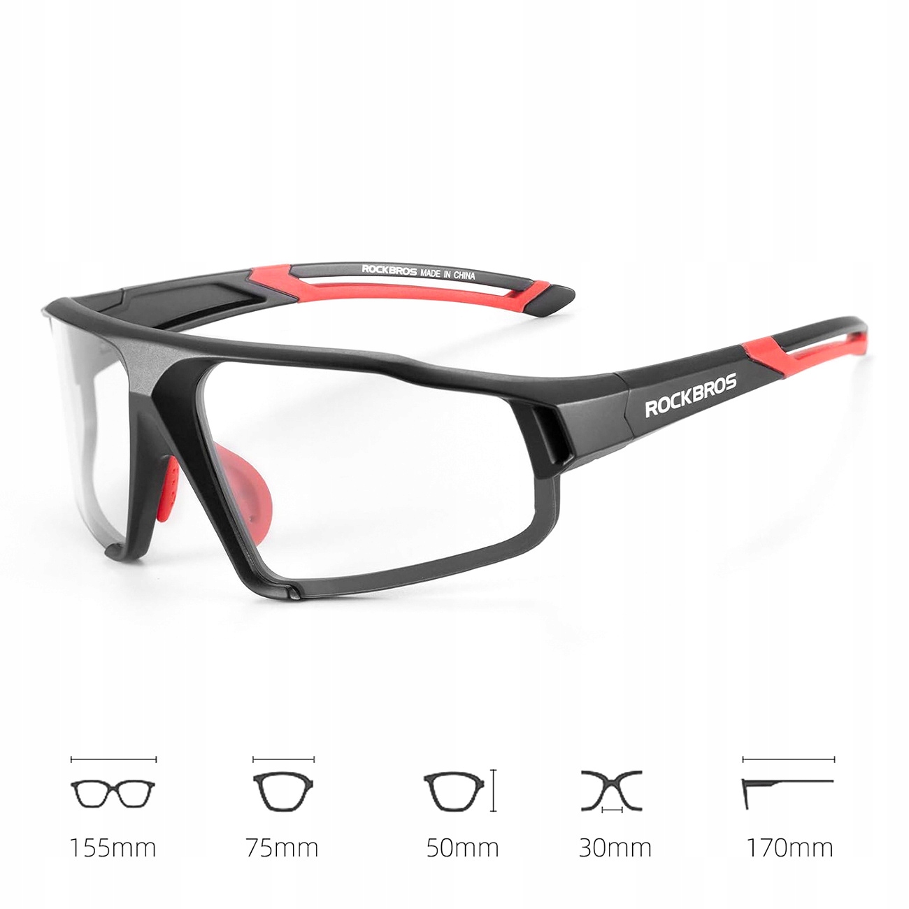 Rockbros SP216BK fotochrominiai UV400 dviračių akiniai - juodi ir raudoni