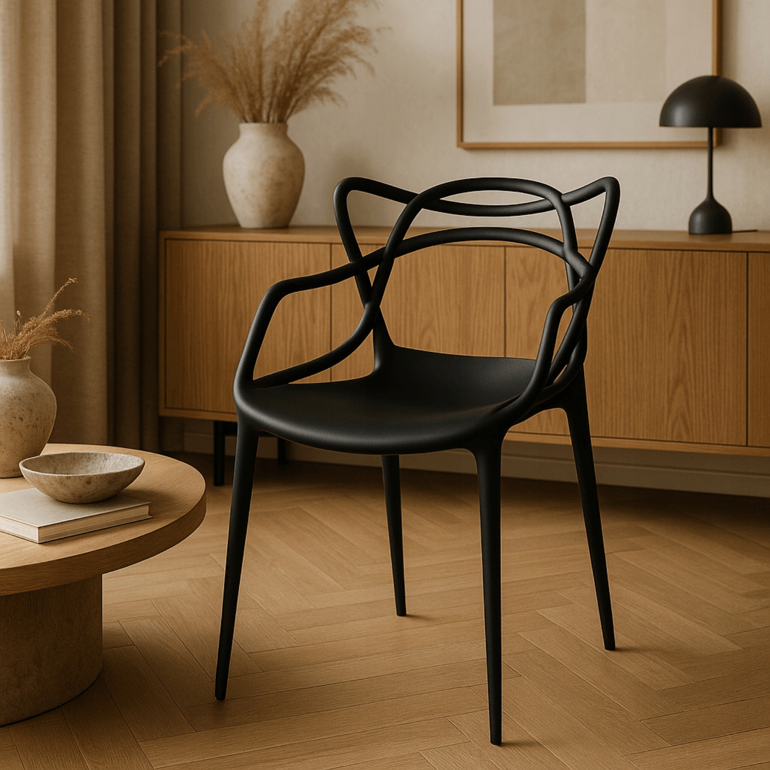 Ažūrinė kėdė Juoda Modernus LOFT fotelis Home Garden Bistro PREMIUM