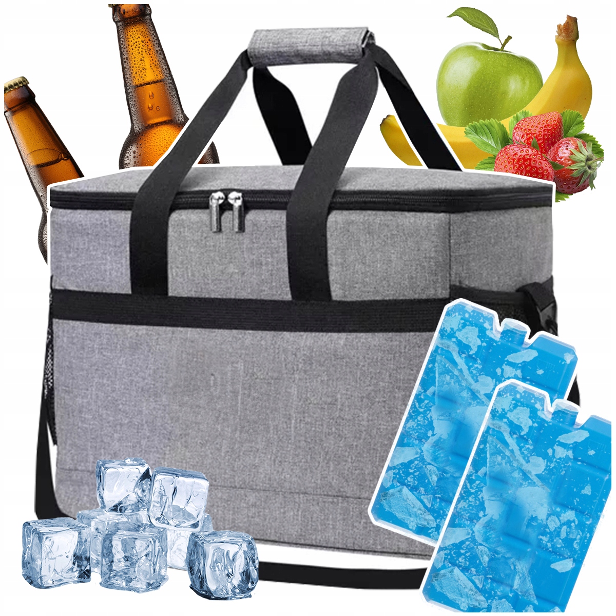 THERMAL BEACH PICNIC BAG Didelis turistinis aušintuvas 40 litrų + įdėklai