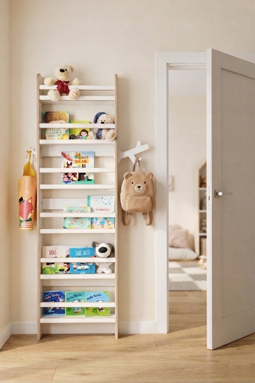Montessori knygų lentyna vaikams plonas tarpduriui